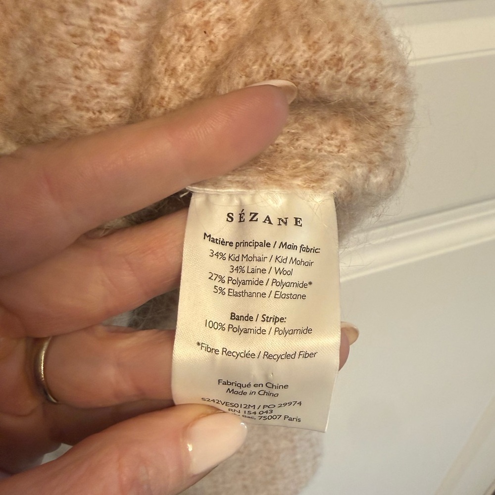 ✨Sézane Teo Jacket XL Mottled Beige Mohair Wool Cropped Knit Cardigan Coat - Picture 5 of 12